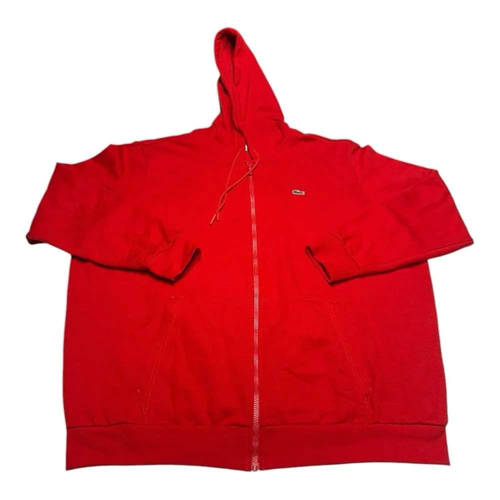 Lacoste Hoodie Men's Size‎ 2XLB Red Full Zip Long Sleeve Sweatshirt Heavyweight